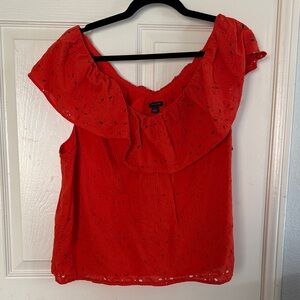 Ann Taylor Red Eyelet Ruffle Blouse